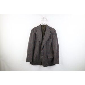Vintage 70s Streetwear Mens 46R Houndstooth Plaid Knit Suit Coat Blazer Jacket